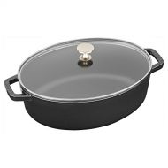 STAUB 12912923 Shallow Wide Oval Cocotte with Glass Lid, 4.25-Qt, Matte Black