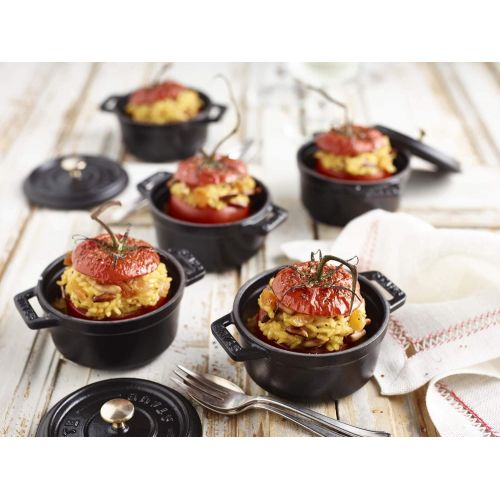  STAUB 1101025 Cast Iron Mini Round Cocotte, 0.25 quart, Matte Black