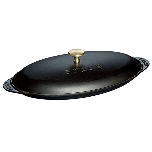  STAUB 1332125 Cast Iron Covered Fish Pan, 14.5-inch, Black Matte