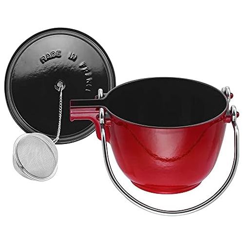  STAUB 1650006 Cast Iron Round Tea Kettle, 1-quart, Cherry