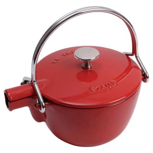  STAUB 1650006 Cast Iron Round Tea Kettle, 1-quart, Cherry