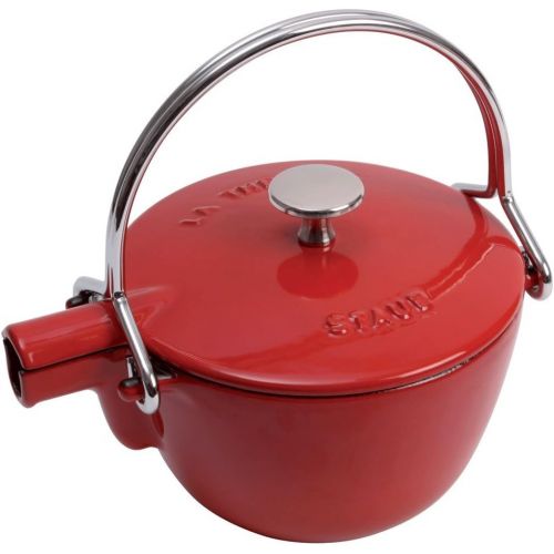  STAUB 1650006 Cast Iron Round Tea Kettle, 1-quart, Cherry