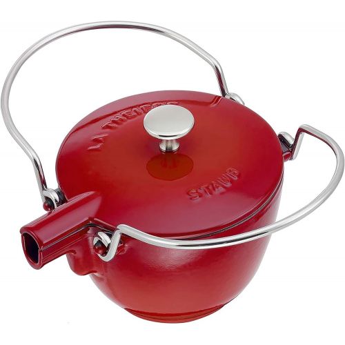  STAUB 1650006 Cast Iron Round Tea Kettle, 1-quart, Cherry