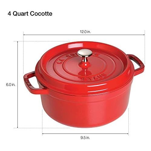  Staub Cast Iron Round Cocotte, 4-Quart, Cherry - 40509-835-0