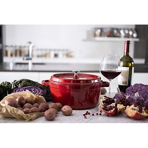  Staub Cast Iron Round Cocotte, 4-Quart, Cherry - 40509-835-0