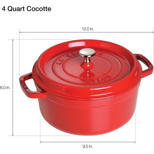  Staub Cast Iron Round Cocotte, 4-Quart, Cherry - 40509-835-0