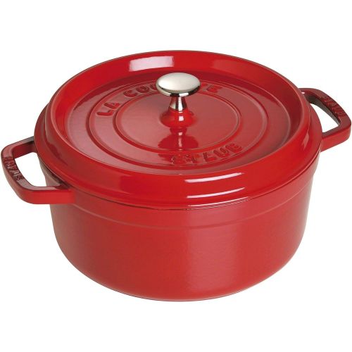  Staub Cast Iron Round Cocotte, 4-Quart, Cherry - 40509-835-0