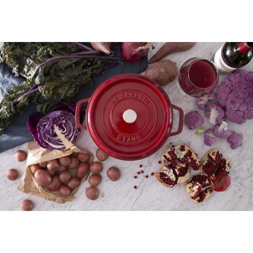  Staub Cast Iron Round Cocotte, 4-Quart, Cherry - 40509-835-0