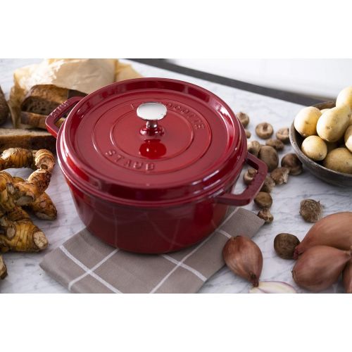  Staub Cast Iron Round Cocotte, 4-Quart, Cherry - 40509-835-0