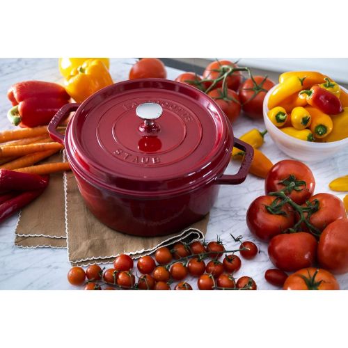  Staub Cast Iron Round Cocotte, 4-Quart, Cherry - 40509-835-0