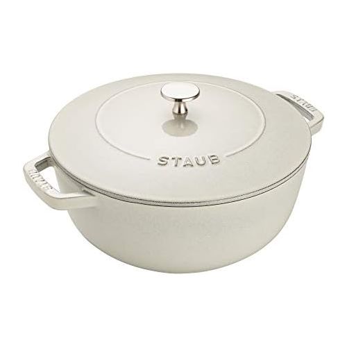  STAUB 117324107 Cast Iron Round Cocotte, 3.75-qt, White Truffle