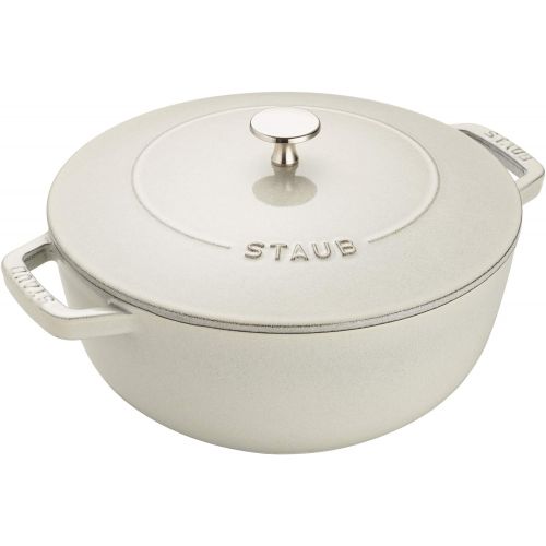  STAUB 117324107 Cast Iron Round Cocotte, 3.75-qt, White Truffle