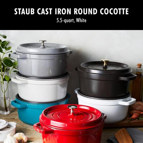  STAUB 1102602 Cast Iron Round Cocotte, 5.5-quart, White