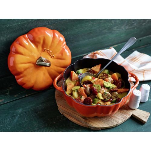  STAUB 11124806 Cast Iron Pumpkin Cocotte, 3.5-quart, Burnt Orange