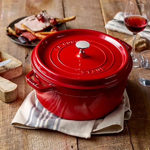  Staub 1102606 Cast Iron Round Cocotte, 5.5-quart, Cherry