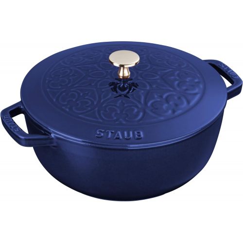  Staub Cast Iron 3.75-qt Essential French Oven with Lilly Lid - Dark Blue