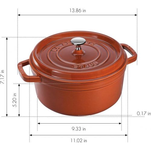  STAUB 11028806 Cast Iron Round Cocotte, 7-quart, Burnt Orange