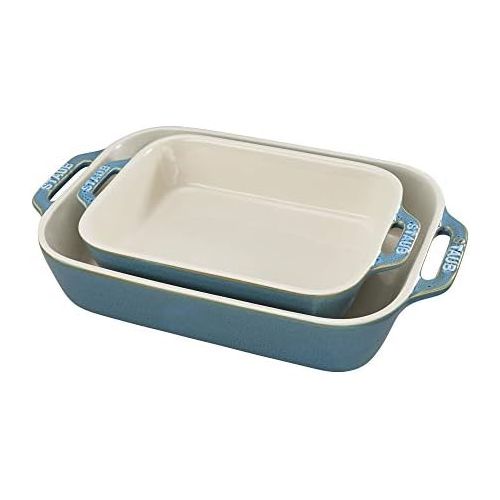  Staub 40511-924 Ceramics Rectangular Baking Dish Set, 2-piece, Rustic Turquoise