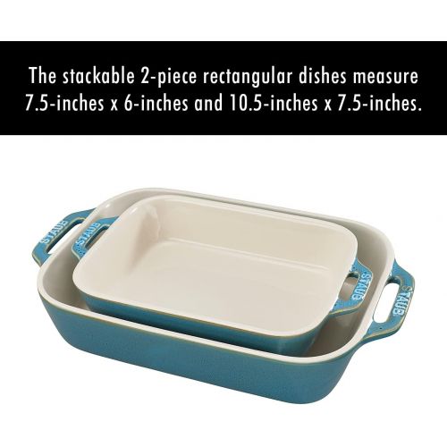  Staub 40511-924 Ceramics Rectangular Baking Dish Set, 2-piece, Rustic Turquoise