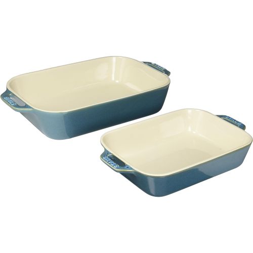  Staub 40511-924 Ceramics Rectangular Baking Dish Set, 2-piece, Rustic Turquoise