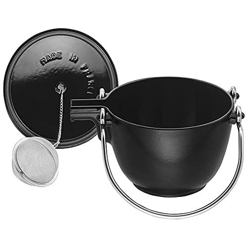  STAUB 1650023 Cast Iron Round Tea Kettle, 1-quart, Black Matte