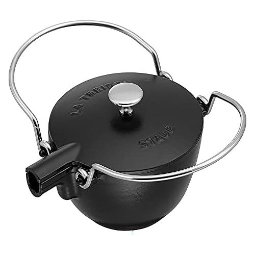  STAUB 1650023 Cast Iron Round Tea Kettle, 1-quart, Black Matte