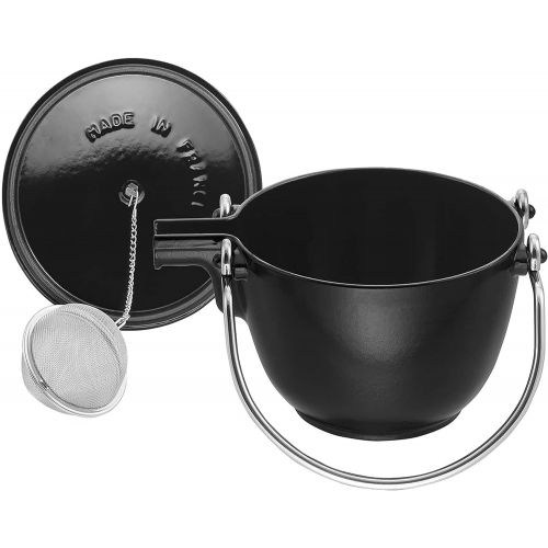  STAUB 1650023 Cast Iron Round Tea Kettle, 1-quart, Black Matte