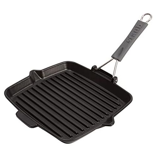  Staub 40509-344-0 Grillpfanne quadratisch mit Silikongriff 24 x 24 cm, induktionsgeeignet, mit mattschwarzer Emaillierung im Inneren der Pfanne, schwarz