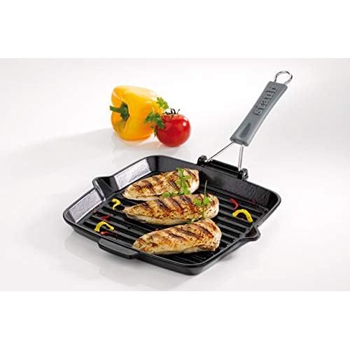  Staub 40509-344-0 Grillpfanne quadratisch mit Silikongriff 24 x 24 cm, induktionsgeeignet, mit mattschwarzer Emaillierung im Inneren der Pfanne, schwarz