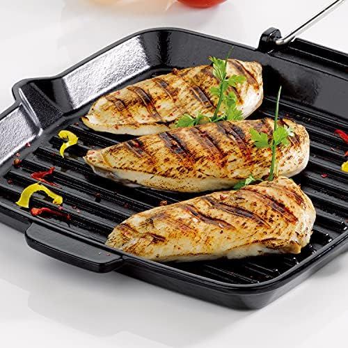  Staub 40509-344-0 Grillpfanne quadratisch mit Silikongriff 24 x 24 cm, induktionsgeeignet, mit mattschwarzer Emaillierung im Inneren der Pfanne, schwarz