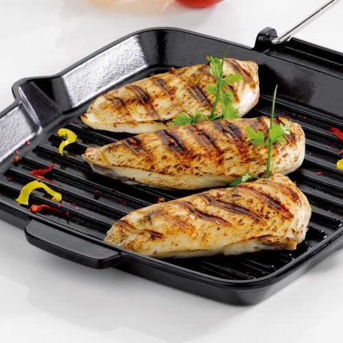  Staub 40509-344-0 Grillpfanne quadratisch mit Silikongriff 24 x 24 cm, induktionsgeeignet, mit mattschwarzer Emaillierung im Inneren der Pfanne, schwarz