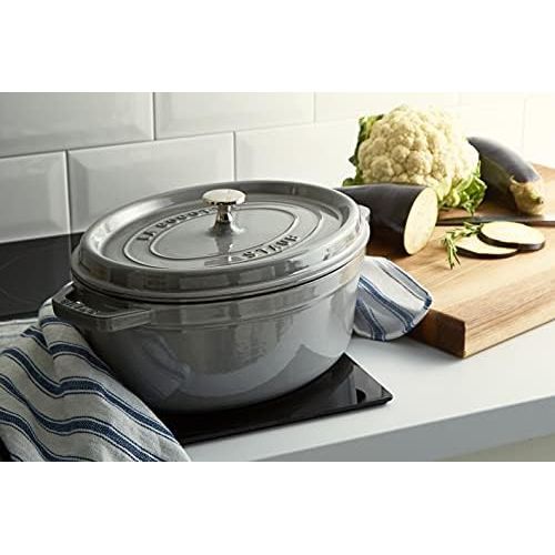  Staub 40509-317-0 Cocotte/Brater, oval mit Deckel 29 cm, 4,25 L, mit mattschwarzer Emaillierung im Inneren des Topfes, graphitgrau