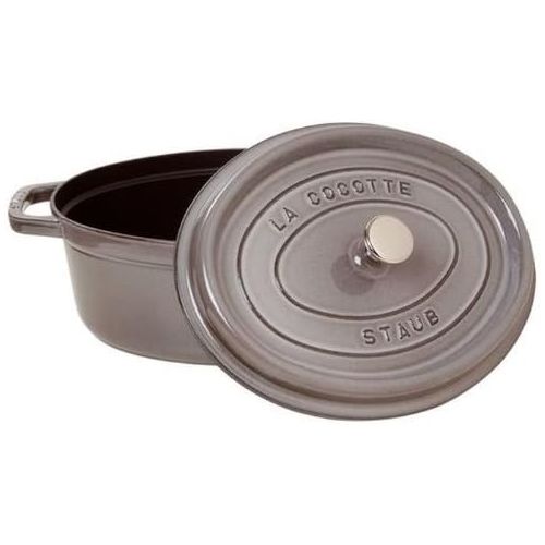  Staub 40509-317-0 Cocotte/Brater, oval mit Deckel 29 cm, 4,25 L, mit mattschwarzer Emaillierung im Inneren des Topfes, graphitgrau