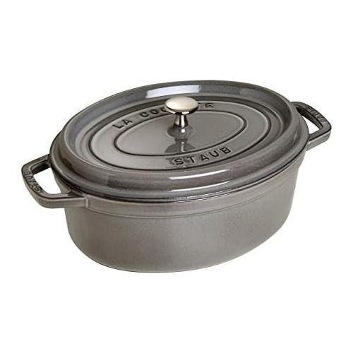  Staub 40509-317-0 Cocotte/Brater, oval mit Deckel 29 cm, 4,25 L, mit mattschwarzer Emaillierung im Inneren des Topfes, graphitgrau