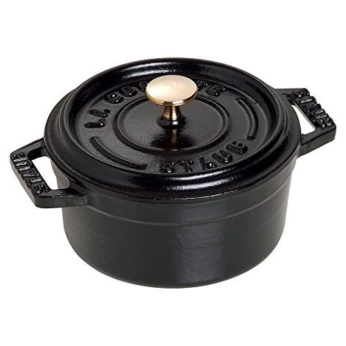  Staub 40500-101-0 Mini Cocotte, rund mit Deckel 10 cm, 0,25 L, induktionsgeeignet, mit mattschwarzer Emaillierung im Inneren des Topfes, schwarz