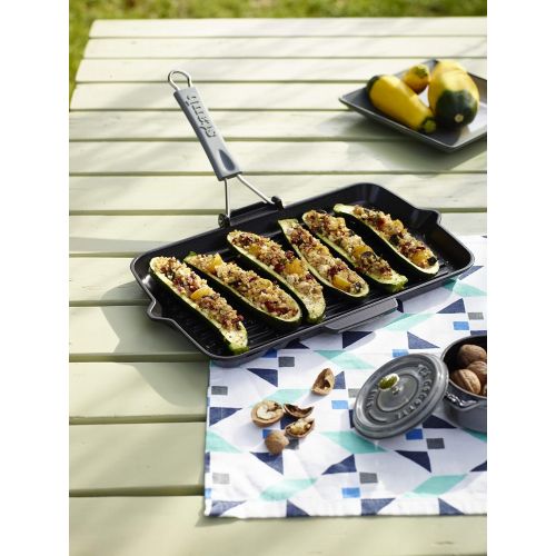  STAUB Gusseisen Grillpfanne, rechteckig, mit Silikongriff, 34 x 21 cm, schwarz