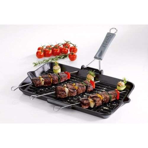  STAUB Gusseisen Grillpfanne, rechteckig, mit Silikongriff, 34 x 21 cm, schwarz