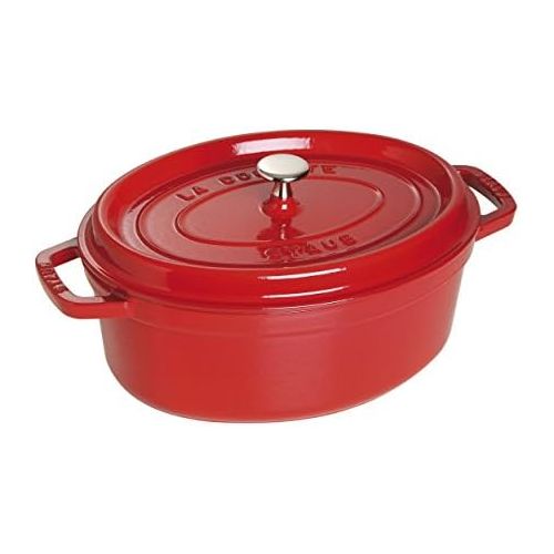  Staub 40509-866-0 Cocotte/Brater, oval mit Deckel 31 cm, 5,5 L, mit mattschwarzer Emaillierung im Inneren des Topfes, kirschrot