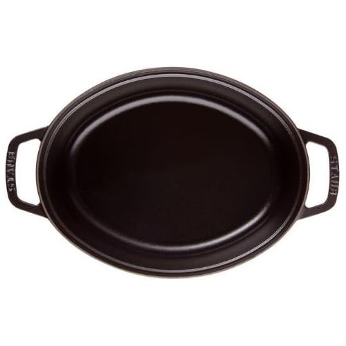  Staub 40509-319-0 Cocotte/Brater, oval mit Deckel 31 cm, 5,5 L, mit mattschwarzer Emaillierung im Inneren des Topfes, schwarz