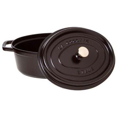  Staub 40509-319-0 Cocotte/Brater, oval mit Deckel 31 cm, 5,5 L, mit mattschwarzer Emaillierung im Inneren des Topfes, schwarz