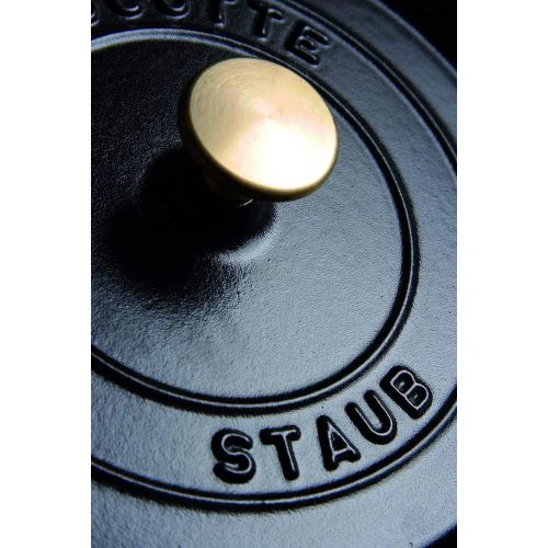  Staub 1102225 Cocotte/Brater, rund mit Deckel 22 cm, 2,6 L, mit mattschwarzer Emaillierung im Inneren des Topfes, schwarz