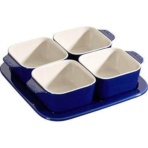  3er Set Staub Keramik Tapas Set, 5-tlg quadratisch Dunkelblau 19 x 19 cm