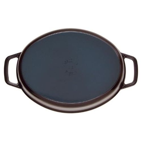  Staub 1102725 Cocotte/Brater, oval mit Deckel 27 cm, 3,2 L, mit mattschwarzer Emaillierung im Inneren des Topfes, schwarz