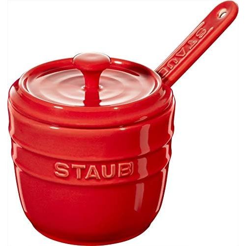  4er Set Staub Keramik Zuckerdose rund Kirschrot 9cm Spuelmaschinengeeignet