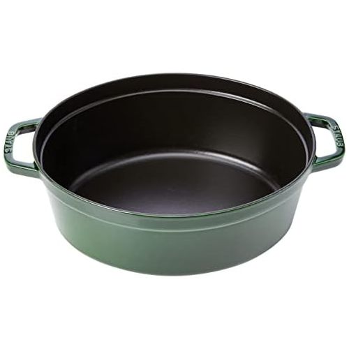  Staub 1103385 Cocotte/Brater, oval mit Deckel 33 cm, 6,7 L, mit mattschwarzer Emaillierung im Inneren des Topfes, basilikumgruen