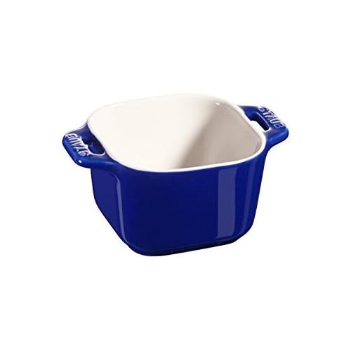  Staub Keramik XS 2er Set Mini Foermchen Ramekin Dessertschale quadratisch Dunkelblau 8 cm