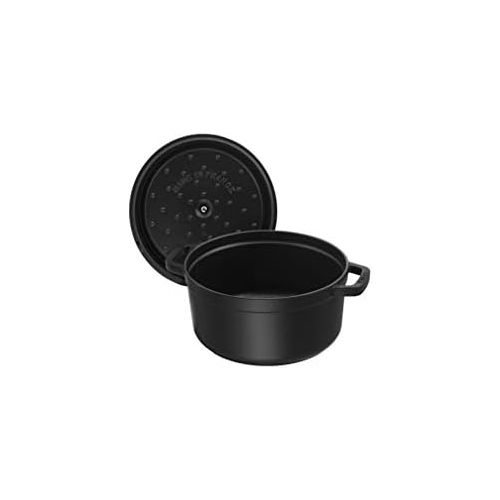  Staub 1101225 Mini Cocotte, rund mit Deckel 10 cm, 0,25 L, induktionsgeeignet, mit mattschwarzer Emaillierung im Inneren des Topfes, schwarz