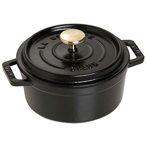  Staub 1101225 Mini Cocotte, rund mit Deckel 10 cm, 0,25 L, induktionsgeeignet, mit mattschwarzer Emaillierung im Inneren des Topfes, schwarz