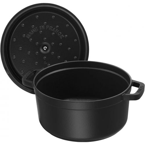  Staub 1101225 Mini Cocotte, rund mit Deckel 10 cm, 0,25 L, induktionsgeeignet, mit mattschwarzer Emaillierung im Inneren des Topfes, schwarz