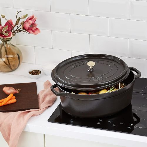  STAUB Gusseisen Brater/ Cocotte, oval 37 cm, 8 L, schwarz